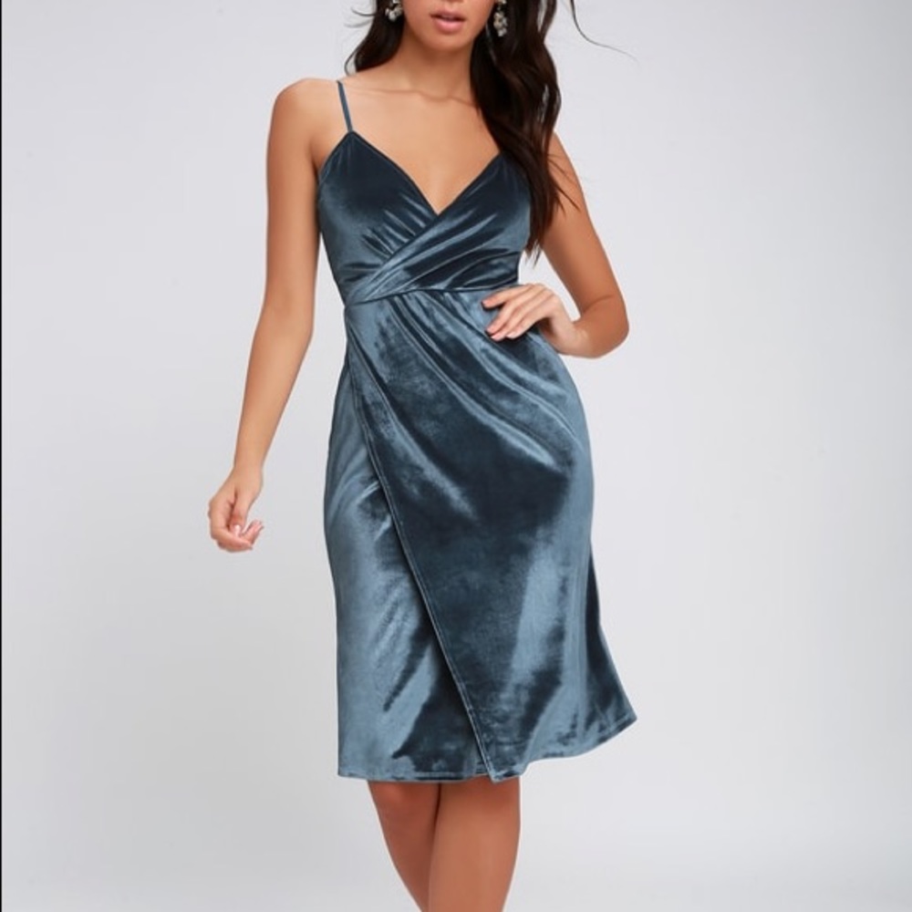 Lulus Honey Love Light Blue Velvet Wrap Dress